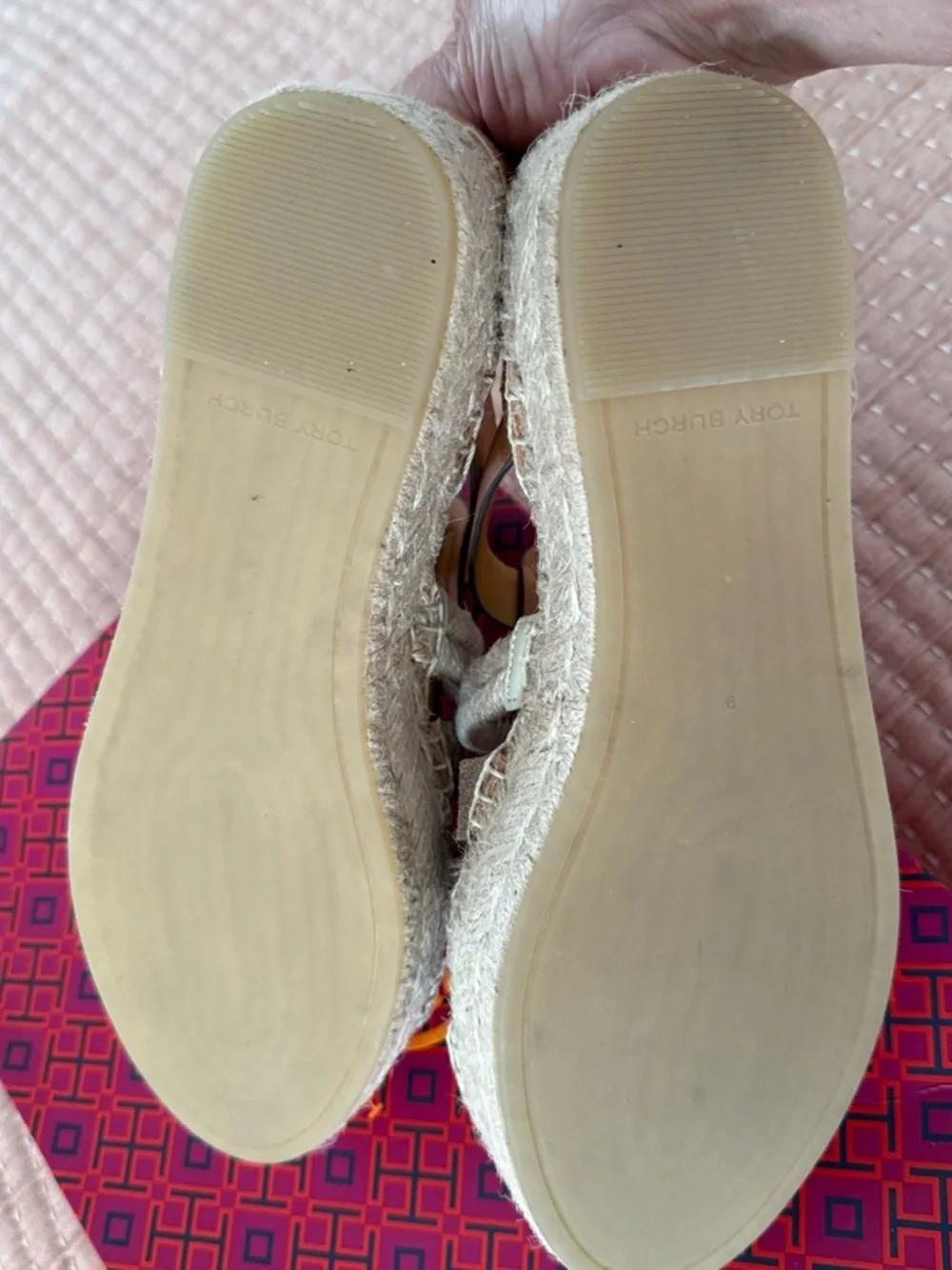 Tory Burch Brandy Leather with Silver Metallic Trim Platform Espadrille